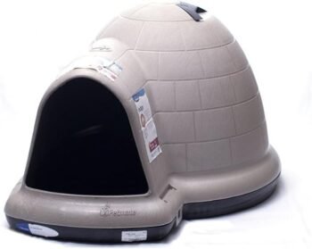 Petmate Large Dog House Outdoor Weatherproof – Indigo Igloo Dog House, Made in USA, for Large Dogs 50 to 90 pounds, TAUPE/BLACK
