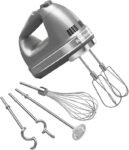 KitchenAid 9-Speed Digital Hand Mixer with Turbo Beater II Accessories and Pro Whisk – Contour Silver