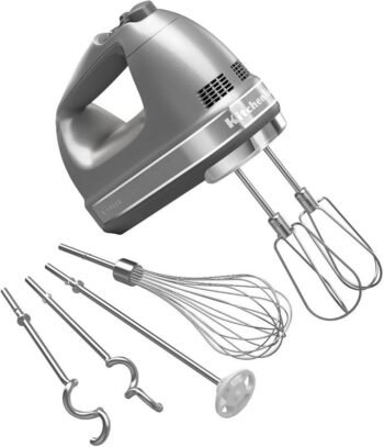 KitchenAid 9-Speed Digital Hand Mixer with Turbo Beater II Accessories and Pro Whisk – Contour Silver