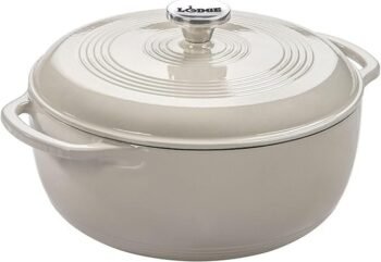 Lodge Essential Enamel Cast Iron Dutch Oven – Perfect for Bread Baking, Braising, Marinating & Slow Cooking – Features Moisture-Sealing Lid & Dual Handles – Kitchen Essentials – 6 Quarts – Oyster White