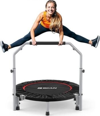 BCAN SP2 40/48″ Foldable Mini Trampoline Max Load 330lbs/440lbs, Fitness Rebounder with Adjustable Foam Handle, Exercise Trampoline for Adults Indoor/Garden Workout | FED Fitness