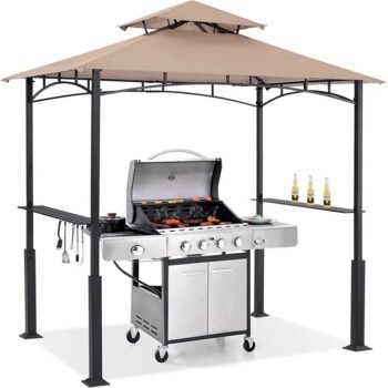 ABCCANOPY 8×5 Grill Gazebo – Outdoor BBQ Canopy Shelter with Led Light for Patio Backyard Grilling (Khaki)
