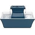 PetSafe Drinkwell Pagoda Fountain – Hygienic Ceramic Continuous Flowing Fountain – Elevated Upper Bowl & Double Free-Falling Stream Design – Minimalist Pet Hydration Station – 70 oz Capacity