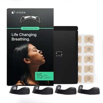Intake Breathing — Magnetic Nasal Strips Starter Kit | Reusable Band + Tabs | Nasal Strips for Sleep, Snoring, Breathing & Sports | Stronger Lift Than Traditional Nose Strips | 4 Sizes, 15 Tabs, Black