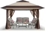 CROWN SHADES 13×13 Pop Up Gazebo, Canopy Tent, Gazebos on Clearance – Outdoor Gazebo for Backyard & Patio Furniture – Carpa Pop Up Tent with Wheeled STO-N-Go Cover Bag (Beige & Coffee)