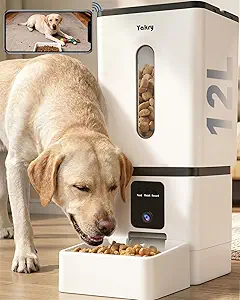 Automatic Dog Feeder Large Breed with Camera – 12L/50 Cups 5G WiFi App Control Dog Food Dispenser, Easy Setup, HD 1080P Video with Night Vision by Yakry