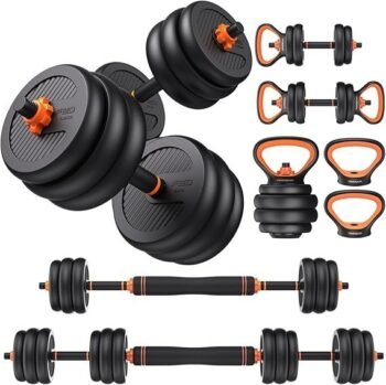 FEIERDUN DS2 Adjustable Dumbbells, 20/30/40/45/70/90lbs Free Weight Set with Connector, 5 in1 Dumbbells Set Used as Barbell, Kettlebells, Push up Stand, Weight Plate, Fitness Exercises for Home Gym Suitable Men/Women