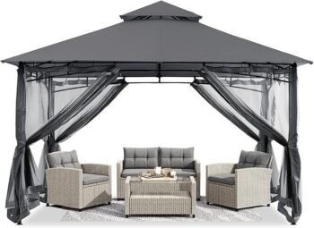 ABCCANOPY Gazebos for Patios 10×10 – Outdoor Steel Frame Gazebo with Mosquito Netting for Lawn Backyard Garden Deck (Dark Gray)