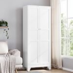 Yizosh Metal Pantry Cabinet, 75″ Kitchen Pantry with 2 Door and 4 Adjustable Shelves,White Metal Pantry Storage Cabinet,Cupboard for Kitchen,Dining Room,Living Room and Bathroom