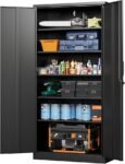 Letaya Metal Garage Storage Cabinets with Lock-72 Tall Tool Organizer Steel Lockers, 5 Adjustable Layers Shelves for Home,Office,Warehouse,Garage,(Black-72“) | with Lock, 72 Tall, Tool Organizer