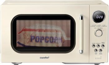 COMFEE’ Retro Microwave Oven, Small Microwave with 6 Auto Menus, 0.9 cu.ft Countertop Compact Microwave with Multi-stage Cooking, Mute Function, LED digital, Apricot/900W, CMO-MMP02AA(AT)