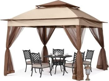 MASTERCANOPY Patio Gazebo Outdoor Pop Up Gazebo with Mesh Walls (11×11,Champagne)
