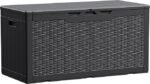 Devoko 100 Gallon Waterproof Large Resin Deck Box Indoor Outdoor Lockable Storage Container for Patio Furniture Cushions Garden Tools (100 Gallon, Black)