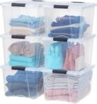 IRIS USA 40 QT Plastic Storage Box with Lid and Latches – 6 Pack – BPA-Free, See-Through Organizing Solution, Durable Nestable Stackable Containers, Secure Pull Handle – Clear
