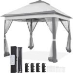 Yaheetech 11×11 Pop Up Gazebo Outdoor Canopy Shelter, Instant Patio Gazebo Sun Shade Canopy Tent with 4 Sandbags, 2 Tiers Roof & Mesh Netting for Lawn, Garden, Backyard & Deck, Gray