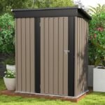 Patiowell 5×3 FT Outdoor Storage Shed, Tool Shed with Sloping Roof and Lockable Door, Metal Shed for Backyard Garden Patio Lawn, Brown