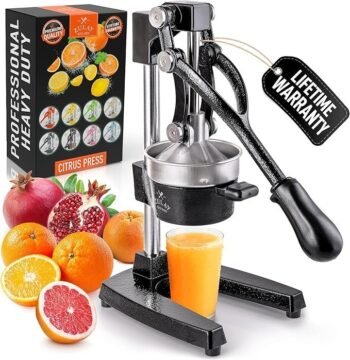 Zulay Kitchen Cast Iron Juicer – Easy-to-Clean Heavy-Duty Manual Juicer, Professional Citrus Juicer – Stainless Steel Lemon Squeezer – Manual Citrus Press & Orange Squeezer – Orange Juicer (Black)