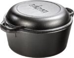 Lodge Cast Iron Double Dutch Oven – Pre-Seasoned 2-in-1 Cast Iron Cookware – Pot & Skillet Combo – Even Heat Retention – Oven-Safe, Versatile Pot – 5 Quart