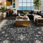 Black Farmhouse Washable 8×10 Area Rugs for Living Room, Bedroom, Dining Room Kitchen Table Rug for Under Table, Office, Dark Charcoal Tumble Stain Resistant Non-Slip Large Washable (8×10 Black/Multi)