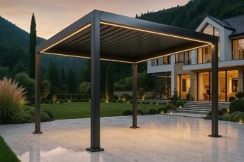 Pergola bioclimatique autoportée motorisée éclairée 3x4m