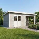 Abri de jardin en bois composite 28mm gris clair 19,22m² PREMIUM