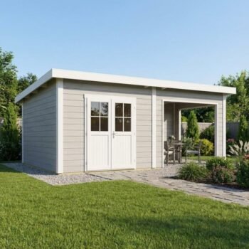 Abri de jardin en bois composite 28mm gris clair 19,22m² PREMIUM