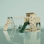 PolarPlay Tour de jeux Frida Aire de jeux portique bois avec balançoire et mur d'escalade avec toboggan & échelle d'escalade