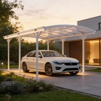 Carport 2 poteaux 15m² en aluminium laqué Blanc et polycarbonate transparent FALCON