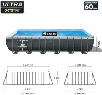 INTEX 26363EH Ultra XTR Deluxe Rectangular Above Ground Swimming Pool Set: 24ft x 12ft x 52in – Includes 2100 GPH Sand Filter Pump – Easy Assemblys