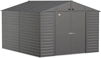 Arrow Select 10′ x 12′ Outdoor Lockable Steel Storage Shed Building, Charcoals