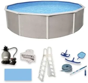 Blue Wave Belize 15-Feet Round 52-Inch Deep 6-Inch Top Rail Metal Wall Swimming Pool Packages