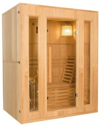 Sauna Finlandais Vapeur Feroe 3 Places en Hemlock 1500x1200x1900mm Poêle Electrique 4.5kW